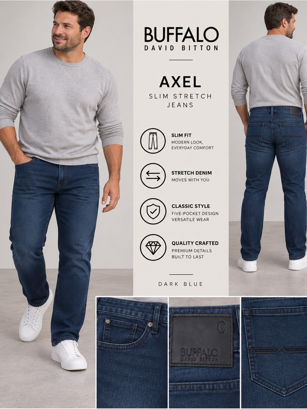 Buffalo David Bitton Axel Slim Stretch Jeans Men’s 40x34 Dark Wash NWT
